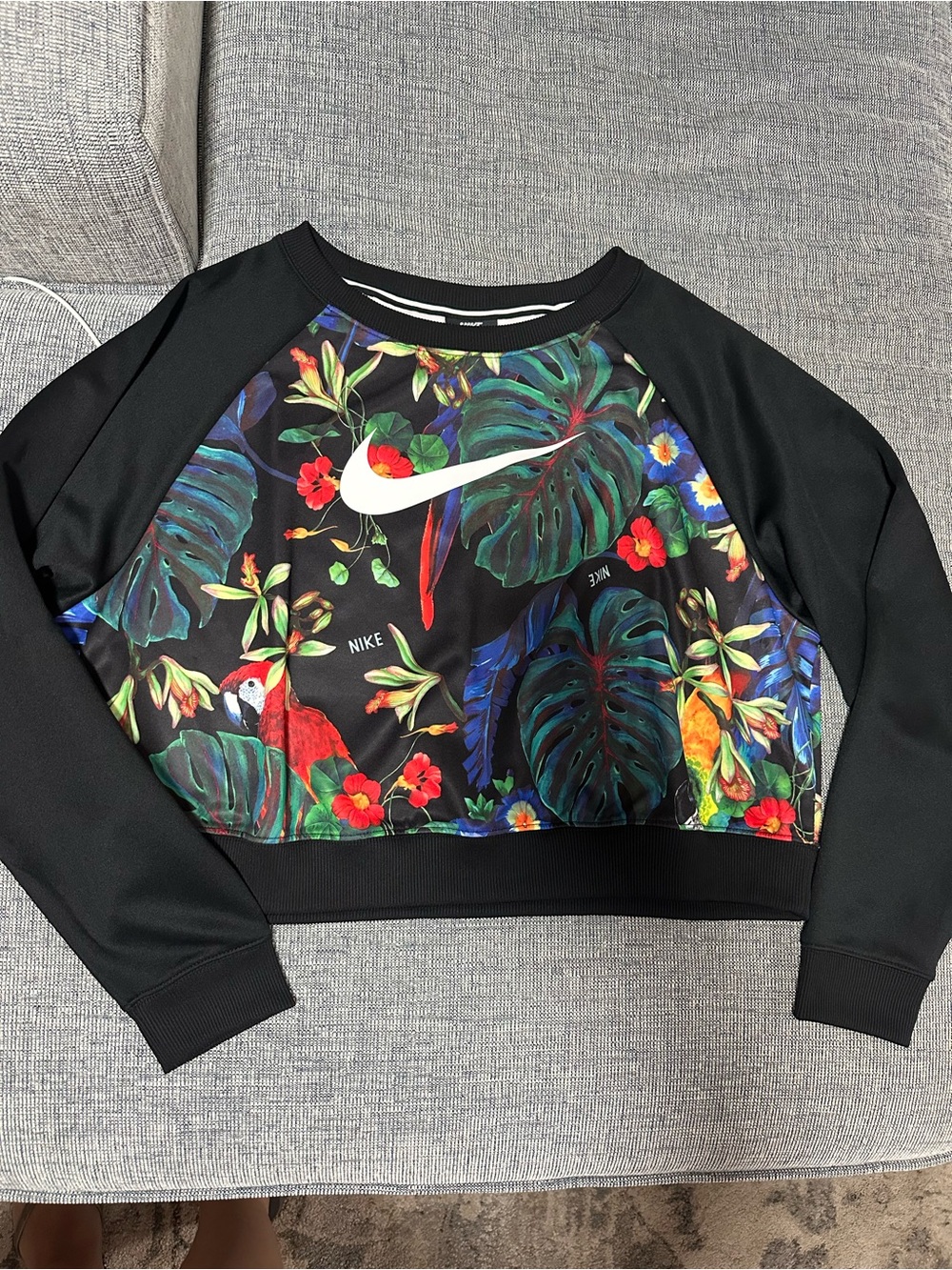 Nike Black Cropped Sweatshirt with Tropical Floral Print